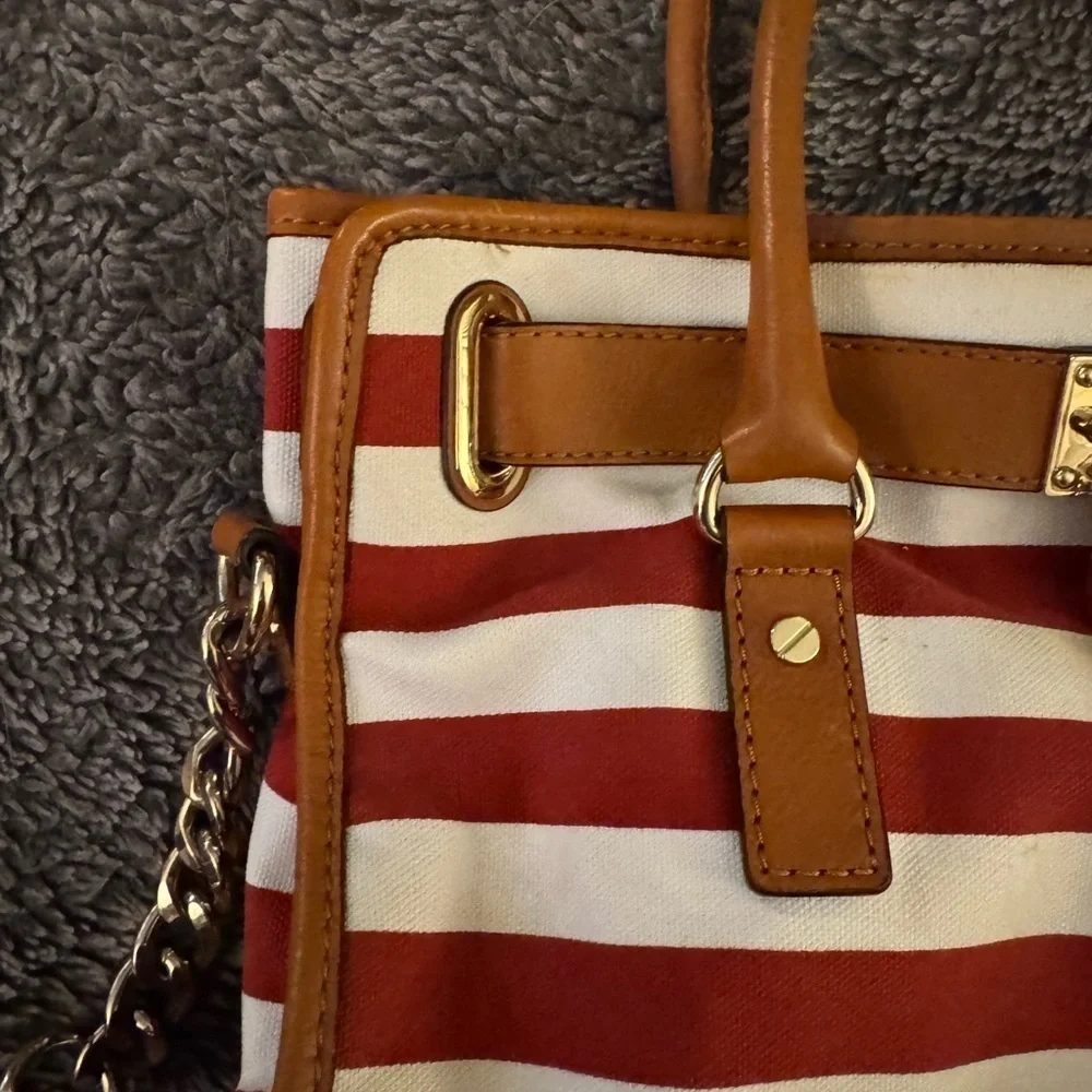 MICHAEL KORS Red and White Striped Hamilton Bag